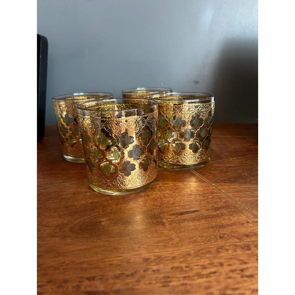 Culver Valencia Low Ball Glass Tumbler Vintage Set of 4
